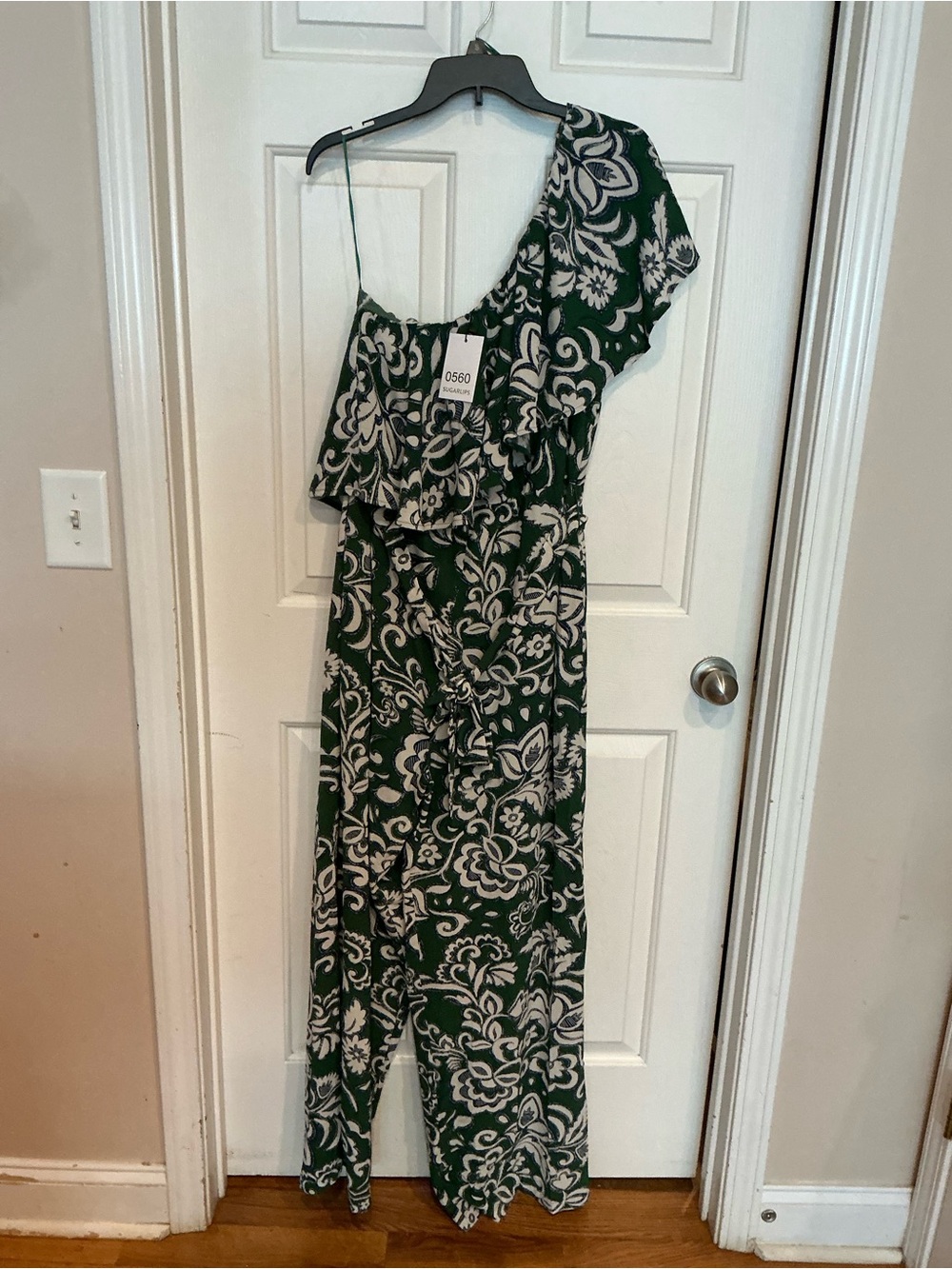 Sugarlips Green and White One-Shoulder Floral Jumpsuit